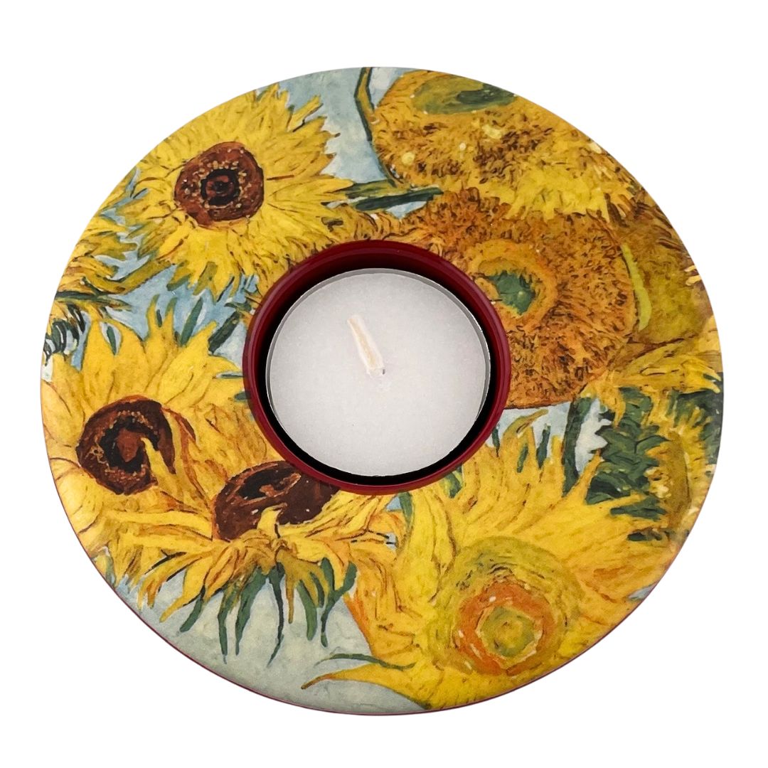 Tealight - Van Gogh Sunflowers Round Ceramic Ceramic Candleholder - Special Order