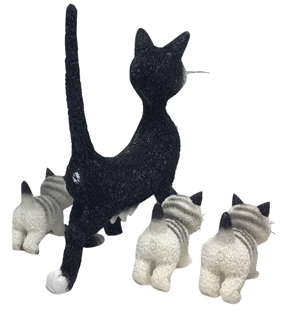Mommy Cat Walking Three Kittens Statue by Dubout