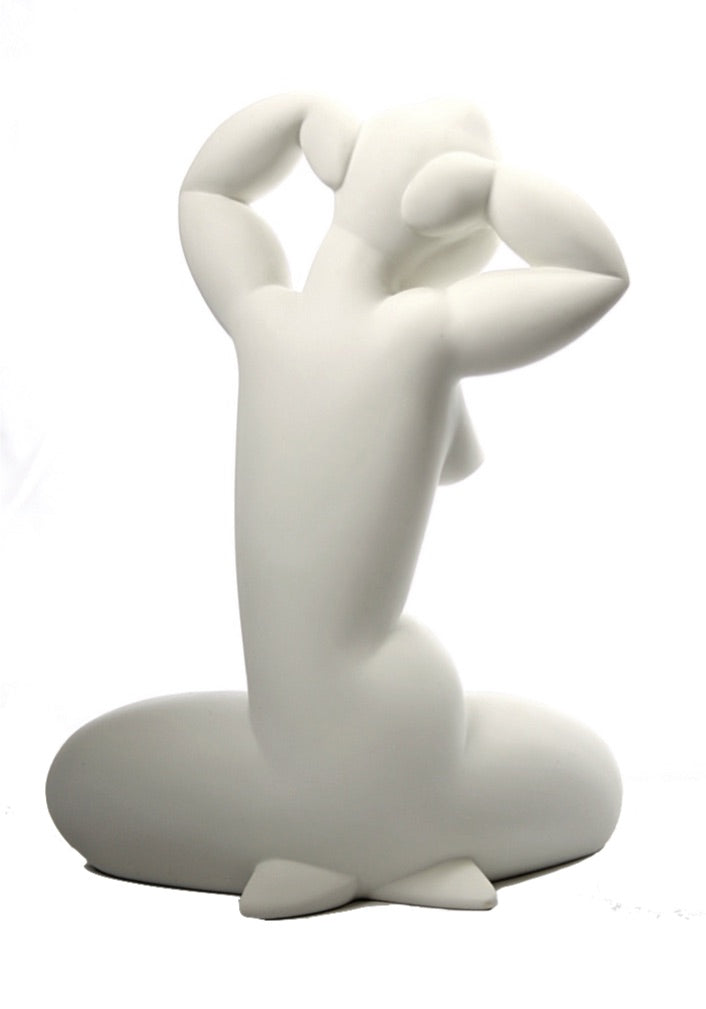 Modigliani Karyiatid Female Nude Arms Raised Statue, White