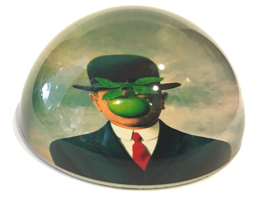 Bowler Hat Man Green Apple Art Glass Paperweight by Magritte