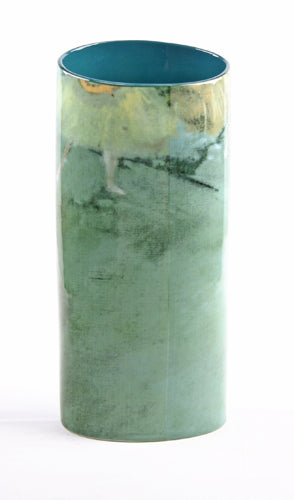 Degas Dancer Ballerina Green Blue Ceramic Flower Vase