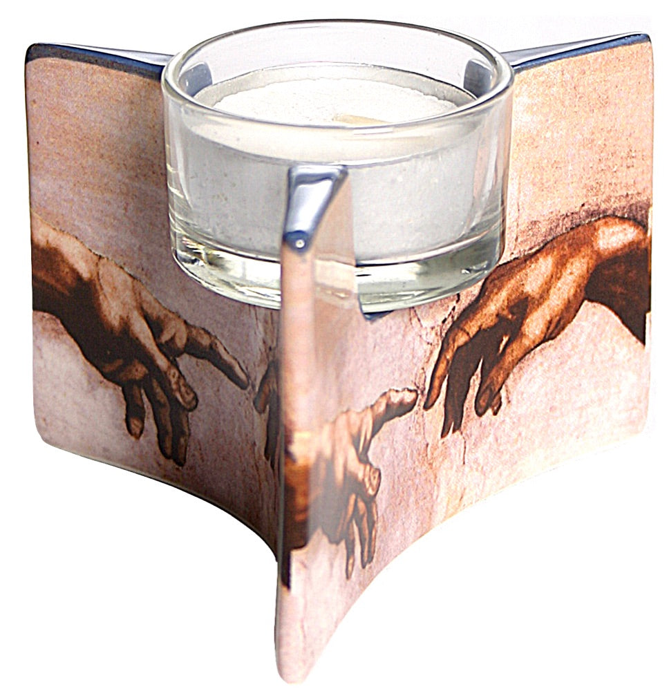 Michelangelo Creation Hands Spark of Life Ceramic Tealight