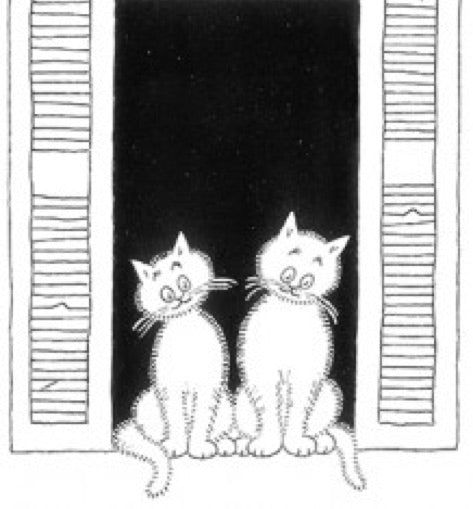 Two Cats Sitting in Window with Green Shutters On the Watch Figurine by Dubout 7.5H